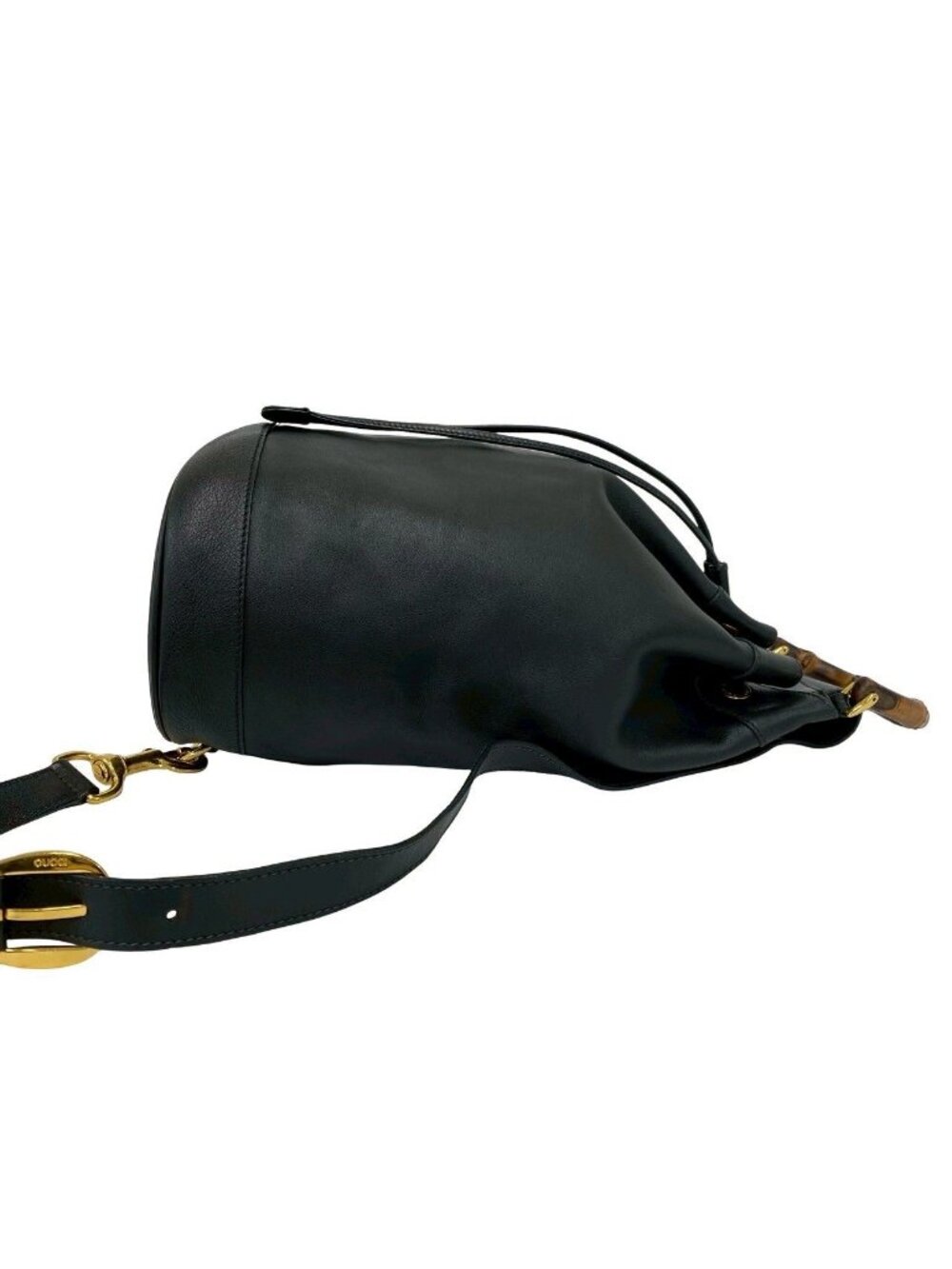 Gucci Vintage Bamb Leather Drawstring Belt Bag Black - Picture 6 of 10